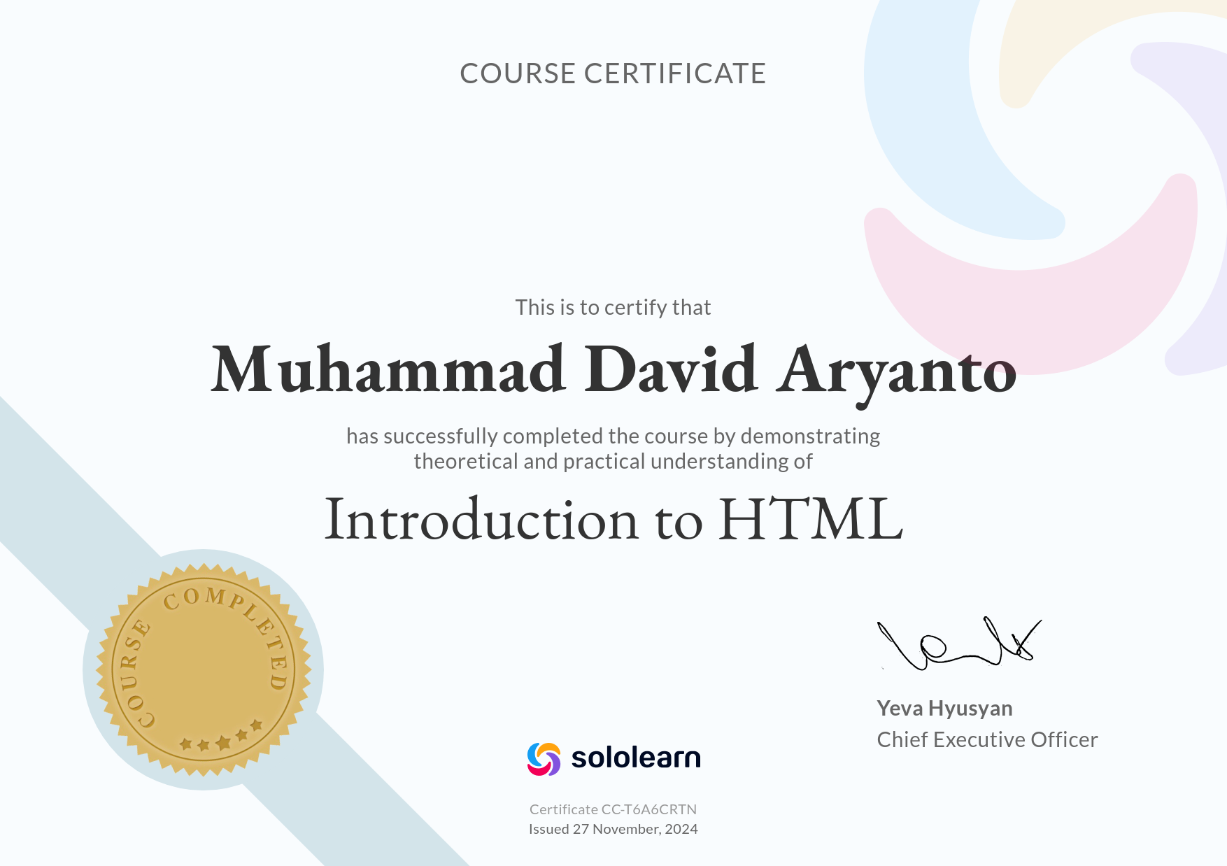 HTML Certificate Preview